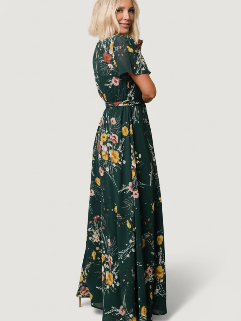 Baltic Born Naomi Short Sleeve Maxi Dress | Dark Green Floral Size 1XL1XL - Picture 5 of 5